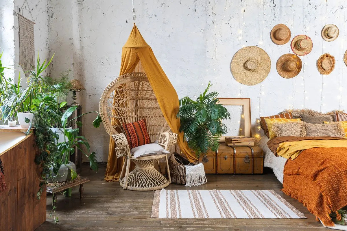 Décoration d'une chambre dans un style bohème