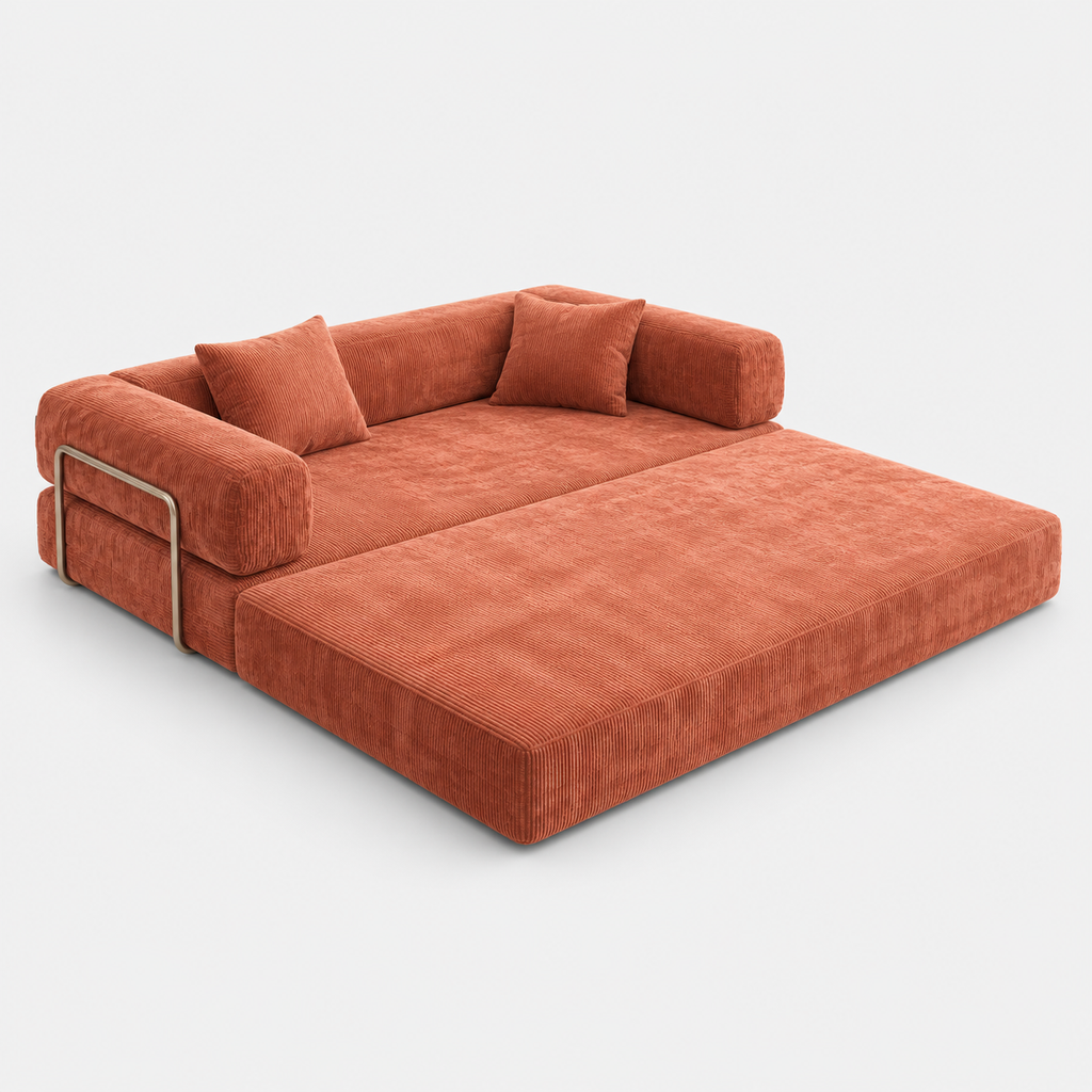 Canapé Compressé Convertible 3 places ATLAS - Tissu Chenille Corail Clair