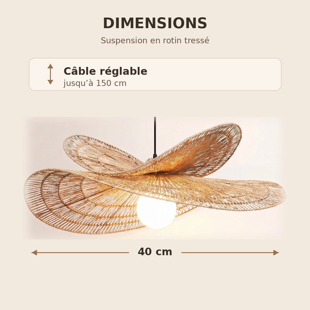 Suspension Papillon en Rotin et Osier ALIZÉ - Ø 40 cm
