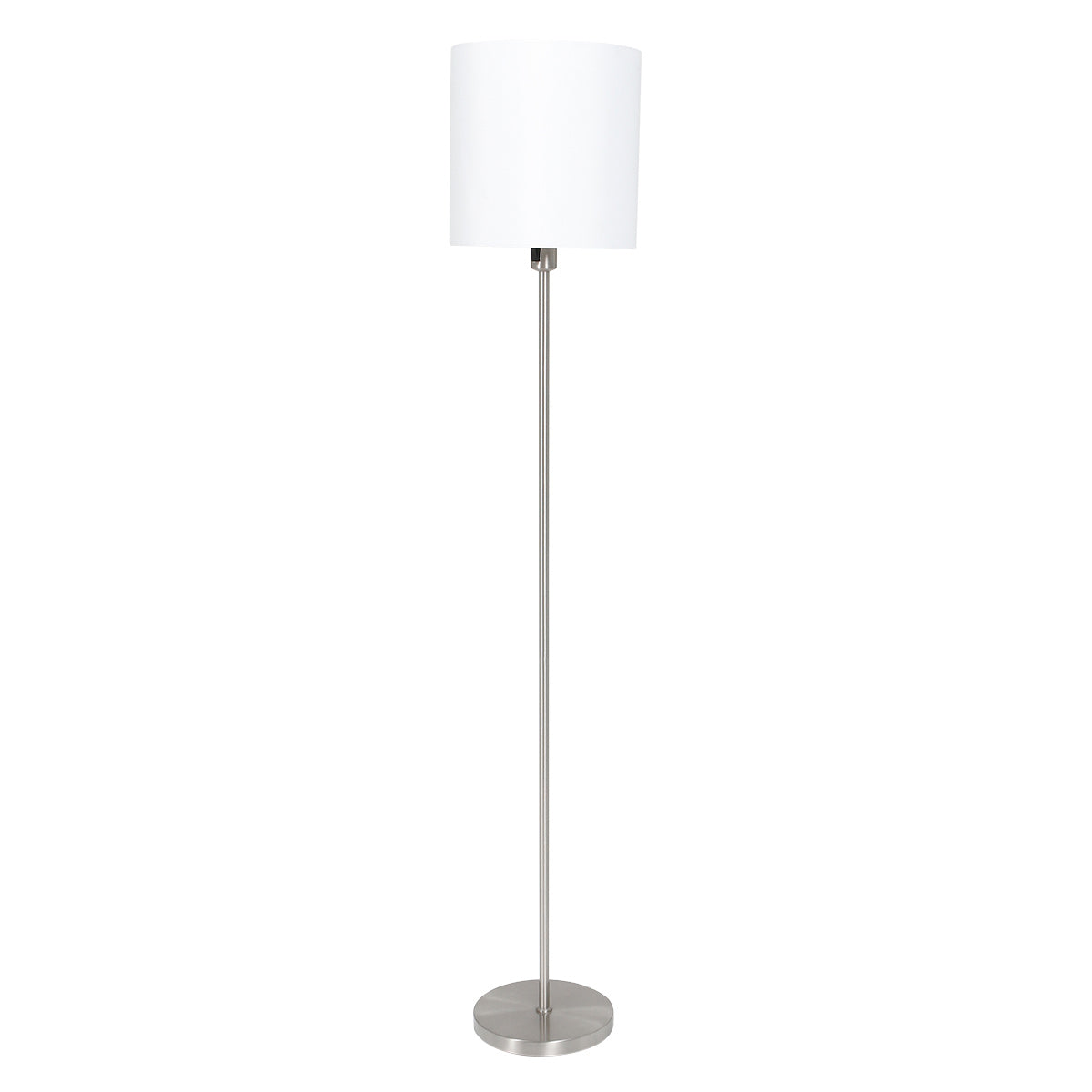 Lampadaire en métal brossé abat-jour blanc cylindre – H160 cm