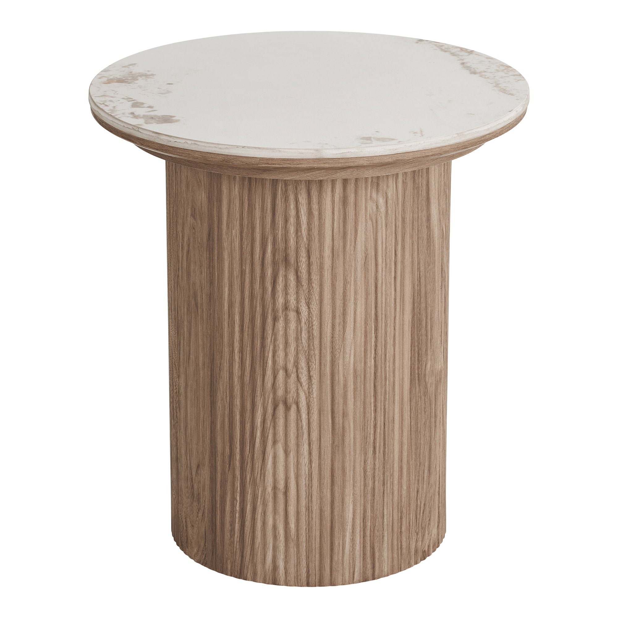 Table d’appoint ronde céramique blanche et bois naturel – Ø45 cm