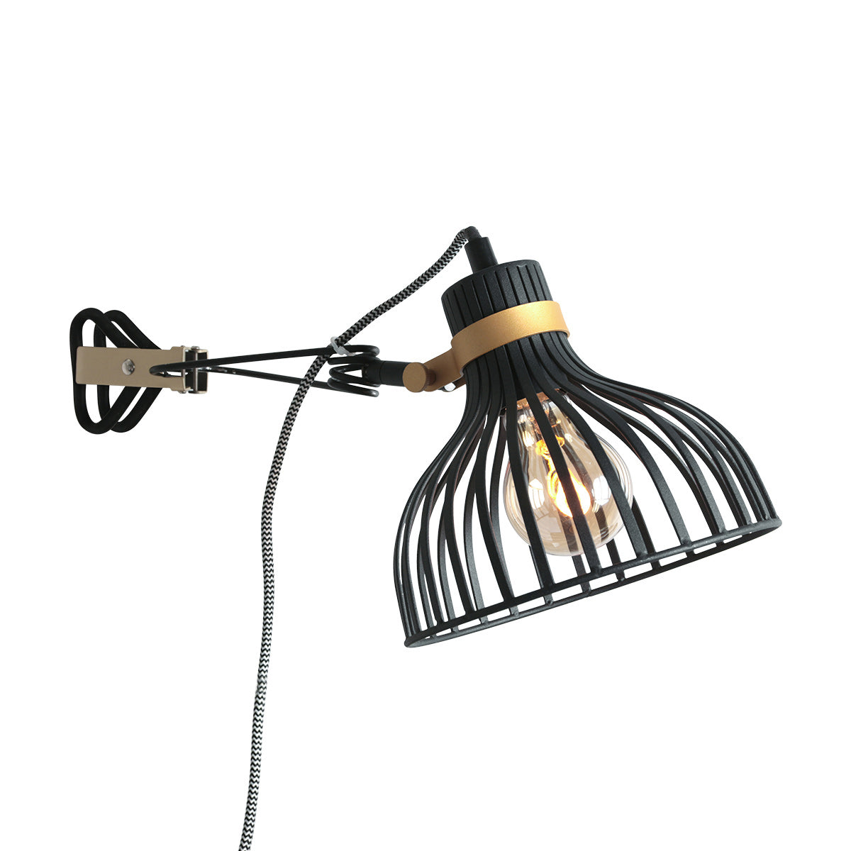 Applique murale en métal noir bras articulé et détails dorés – H20 cm