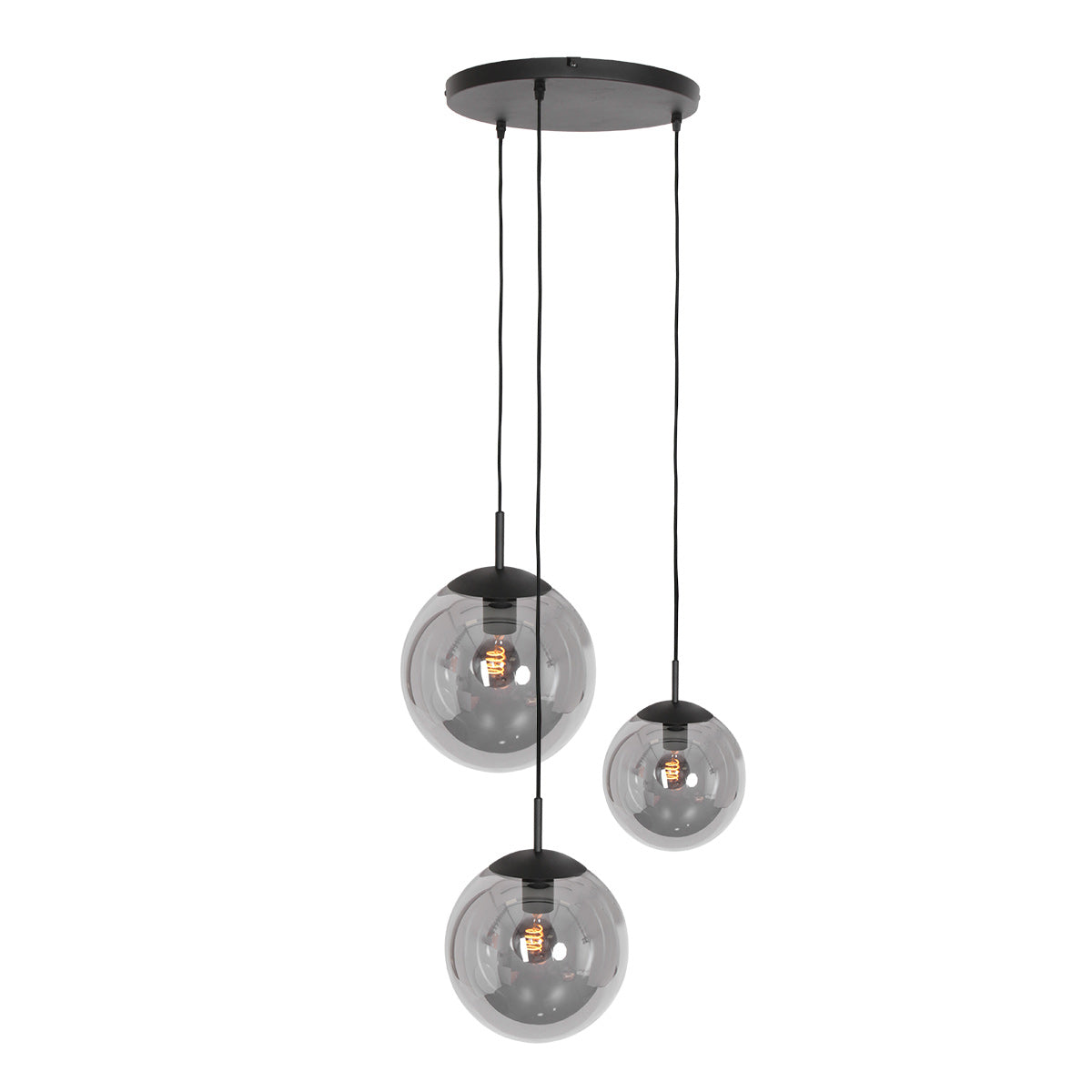 Suspension en verre fumé noir sphérique à 3 globes – Ø35 cm