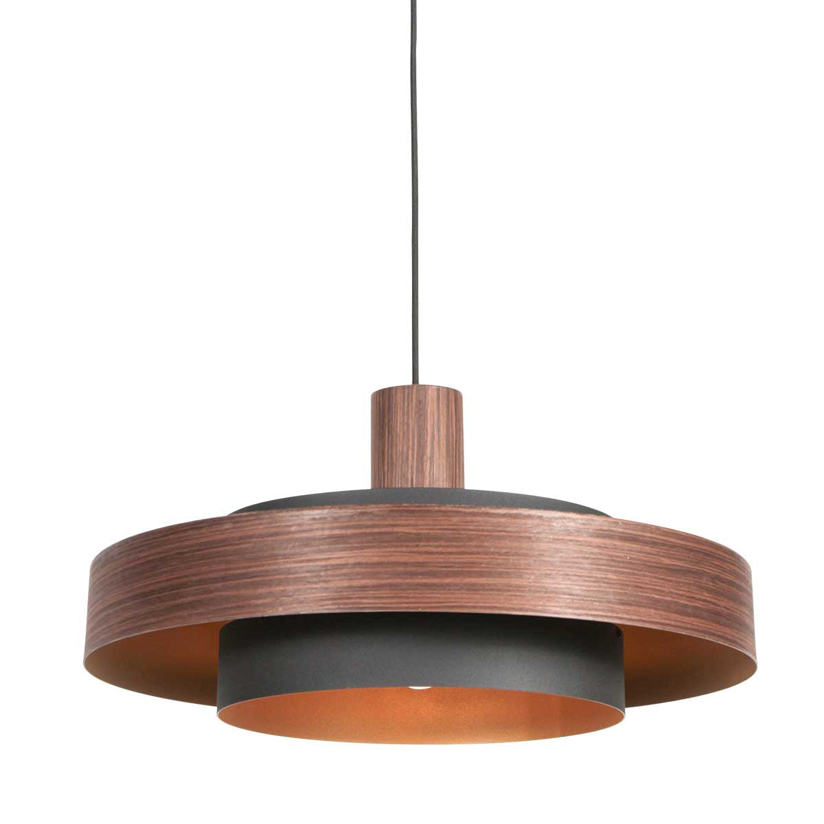 Suspension en bois chêne et intérieur doré double abat-jour – Ø50 cm