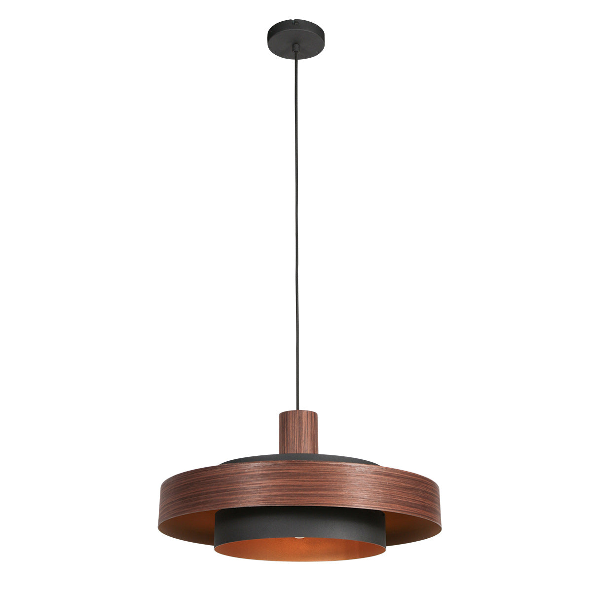 Suspension en bois chêne et intérieur doré double abat-jour – Ø50 cm