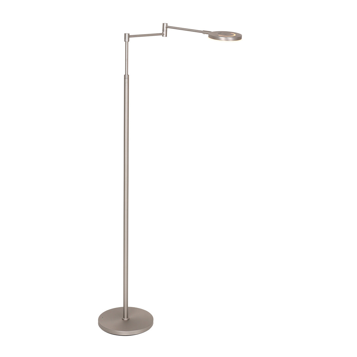 Lampadaire en métal argenté avec bras articulé et batterie rechargeable