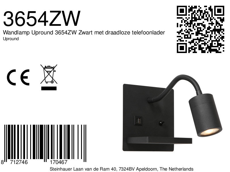 Applique murale noire en métal avec chargeur sans fil et ports USB