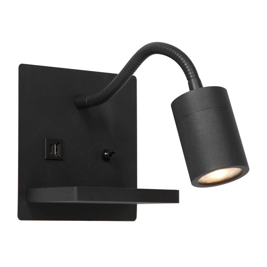Applique murale noire en métal avec chargeur sans fil et ports USB