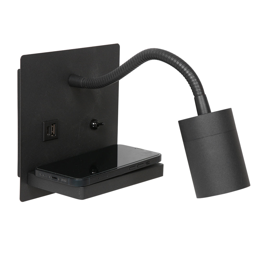 Applique murale noire en métal avec chargeur sans fil et ports USB