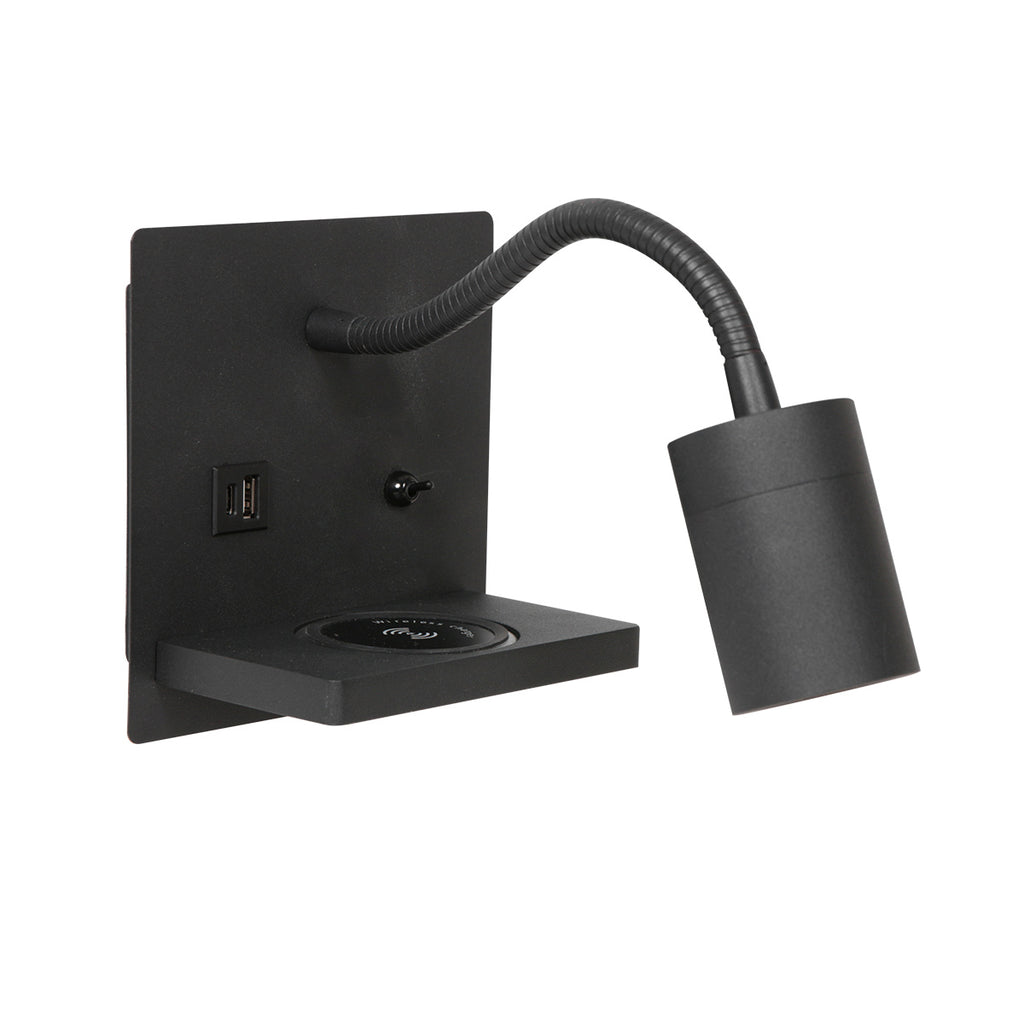 Applique murale noire en métal avec chargeur sans fil et ports USB