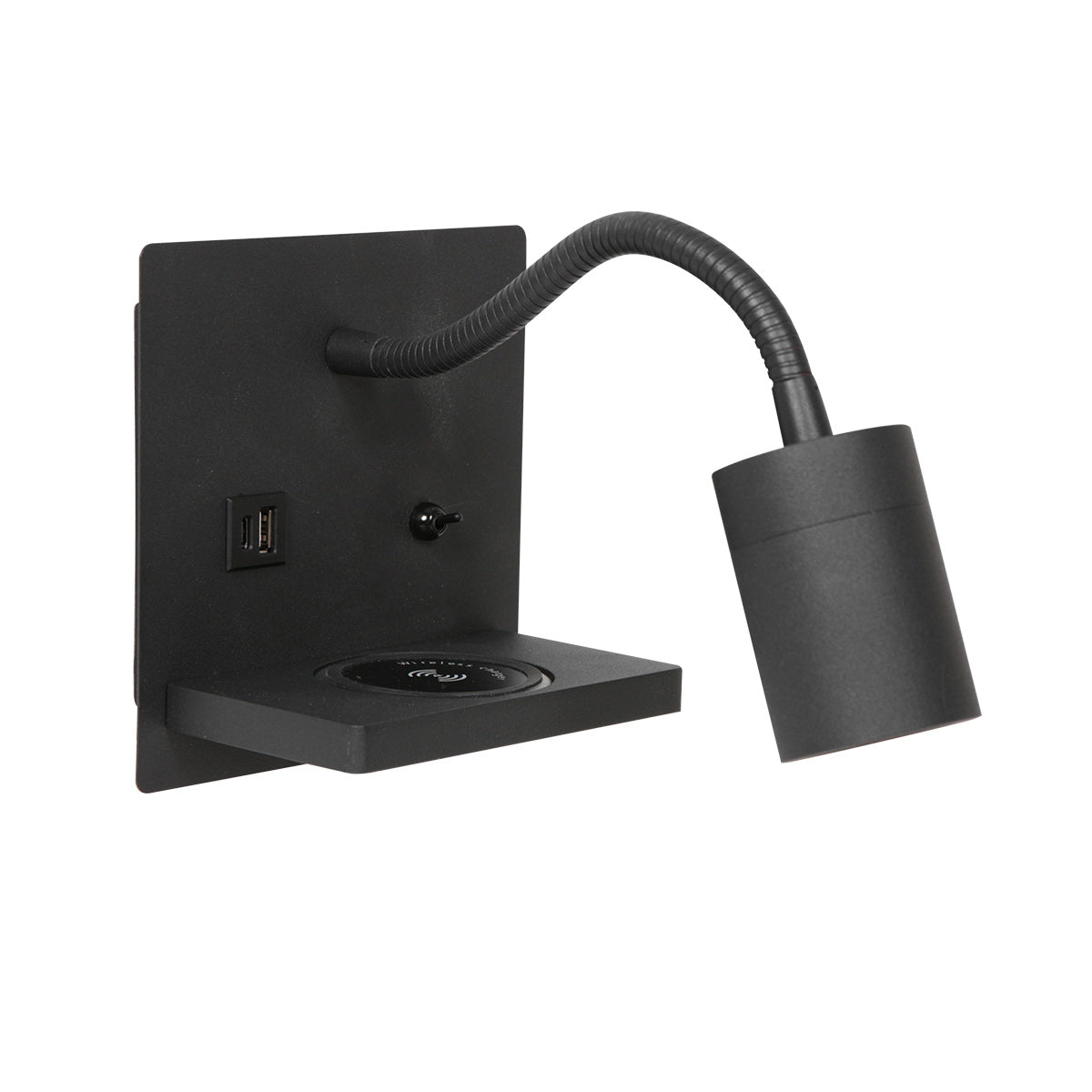 Applique murale noire en métal avec chargeur sans fil et ports USB