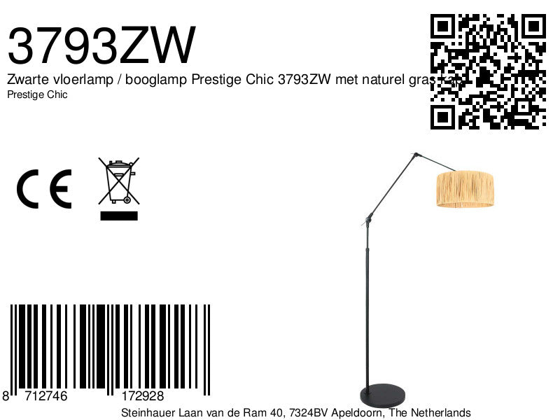 Lampadaire rotin naturel à structure articulée noire – Ø40 cm