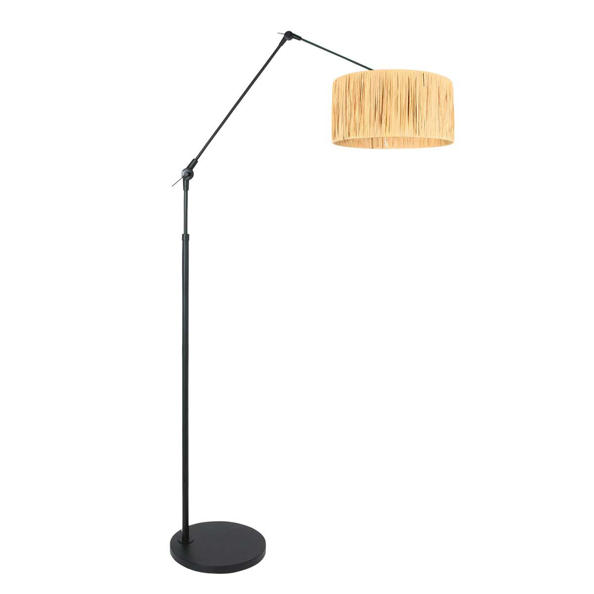 Lampadaire rotin naturel à structure articulée noire – Ø40 cm