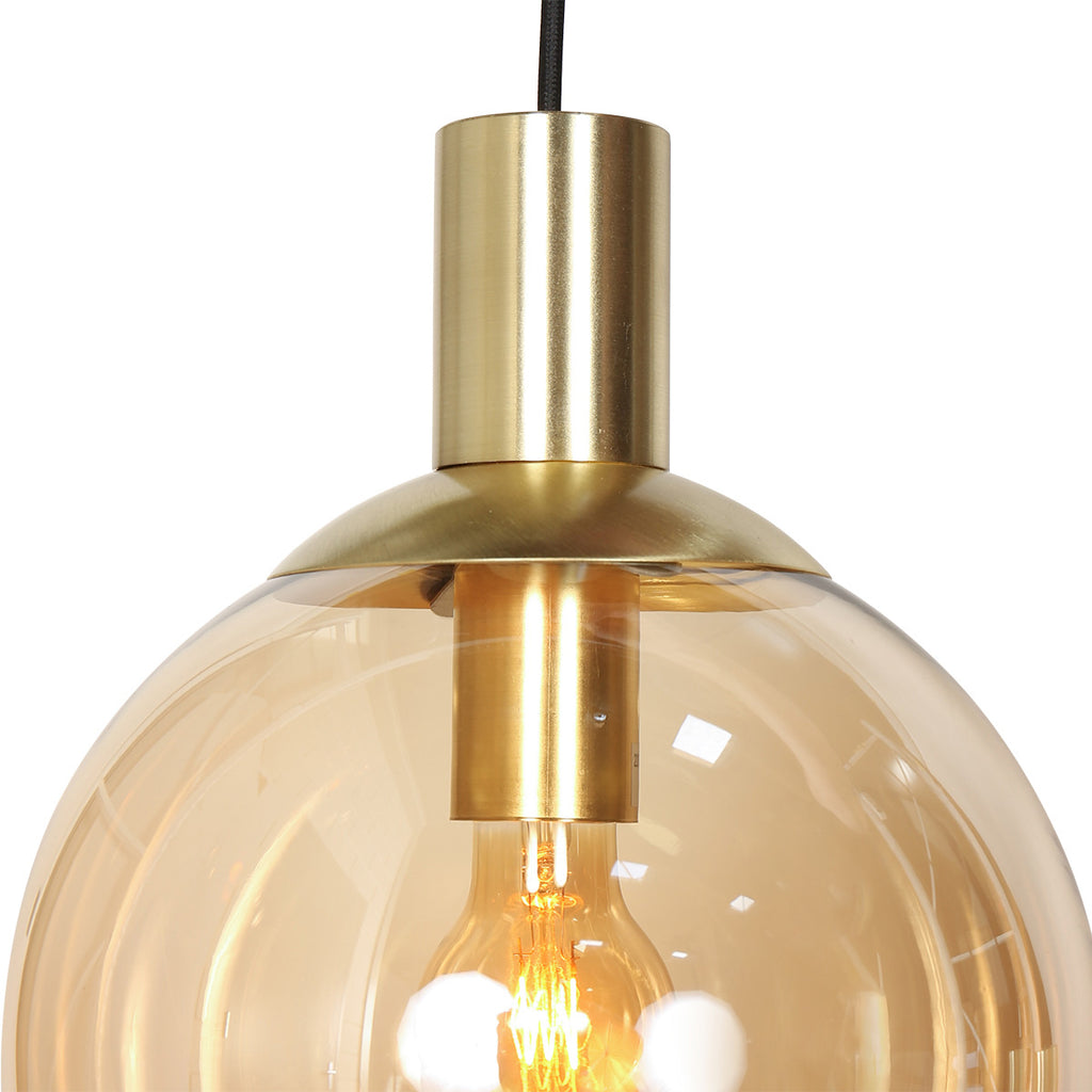 Suspension multiple en verre ambré et laiton à 9 ampoules – 150x55 cm