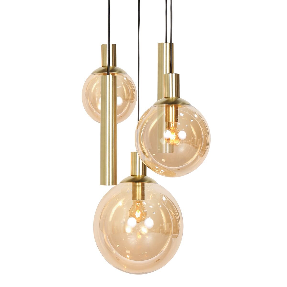 Suspension en verre ambré et laiton à globes multiples ajustables – Ø60 cm