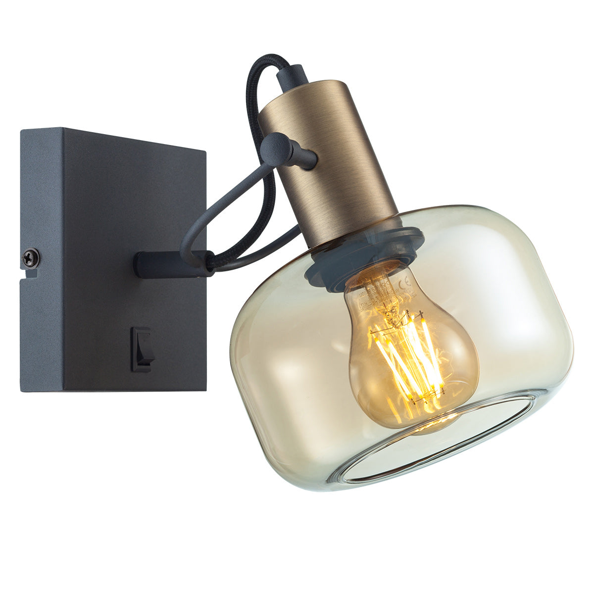Applique murale en métal bronze et verre ambré ovale orientable – 26x16 cm