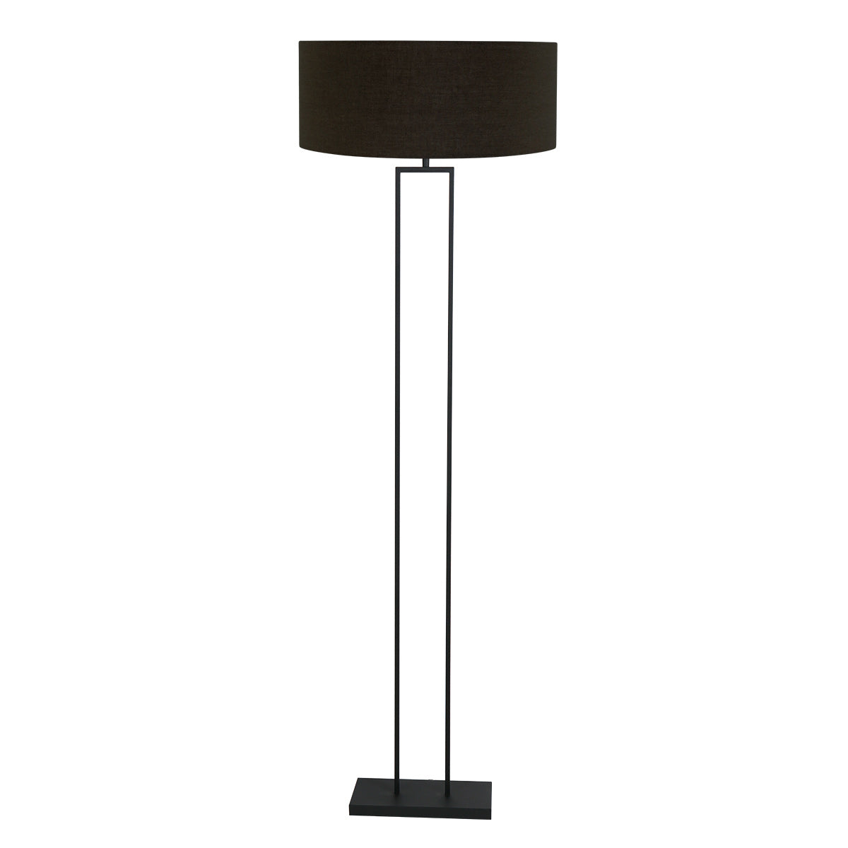 Lampadaire métal noir abat-jour tissu cylindrique noir doré – H160 cm