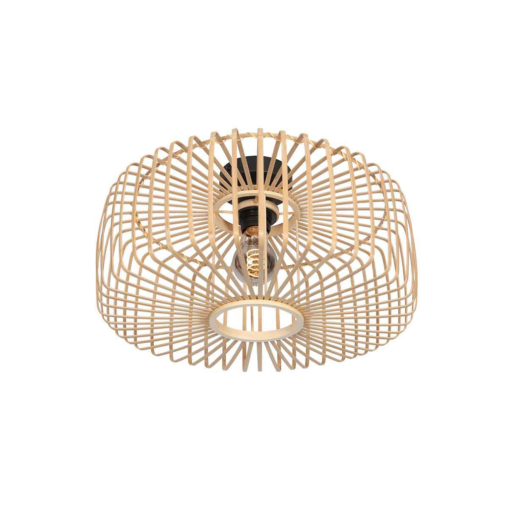 Plafonnier ajouré en bambou naturel avec base noire – Ø40 cm