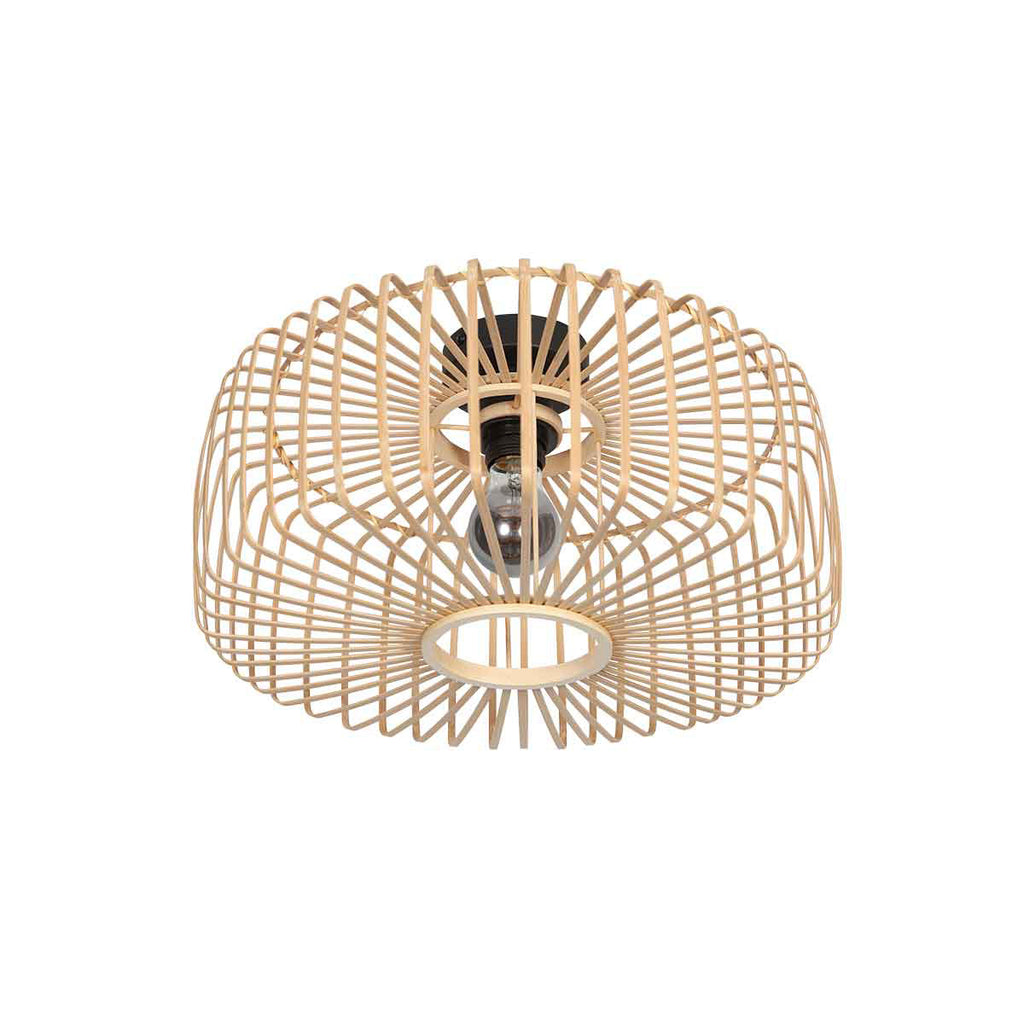 Plafonnier ajouré en bambou naturel avec base noire – Ø40 cm
