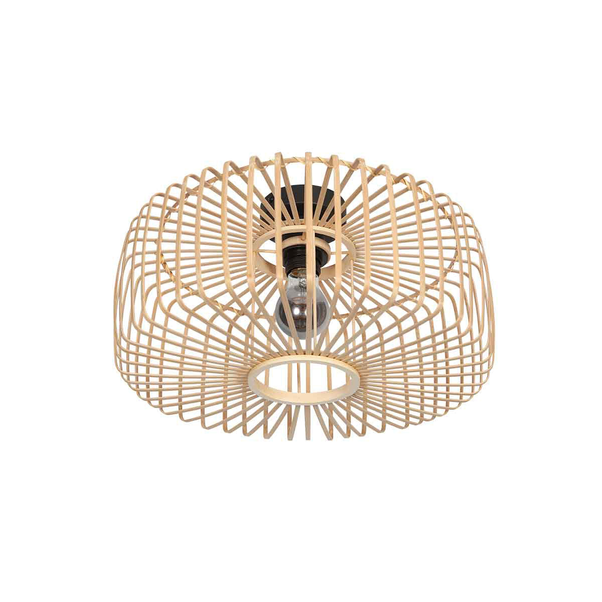 Plafonnier ajouré en bambou naturel avec base noire – Ø40 cm