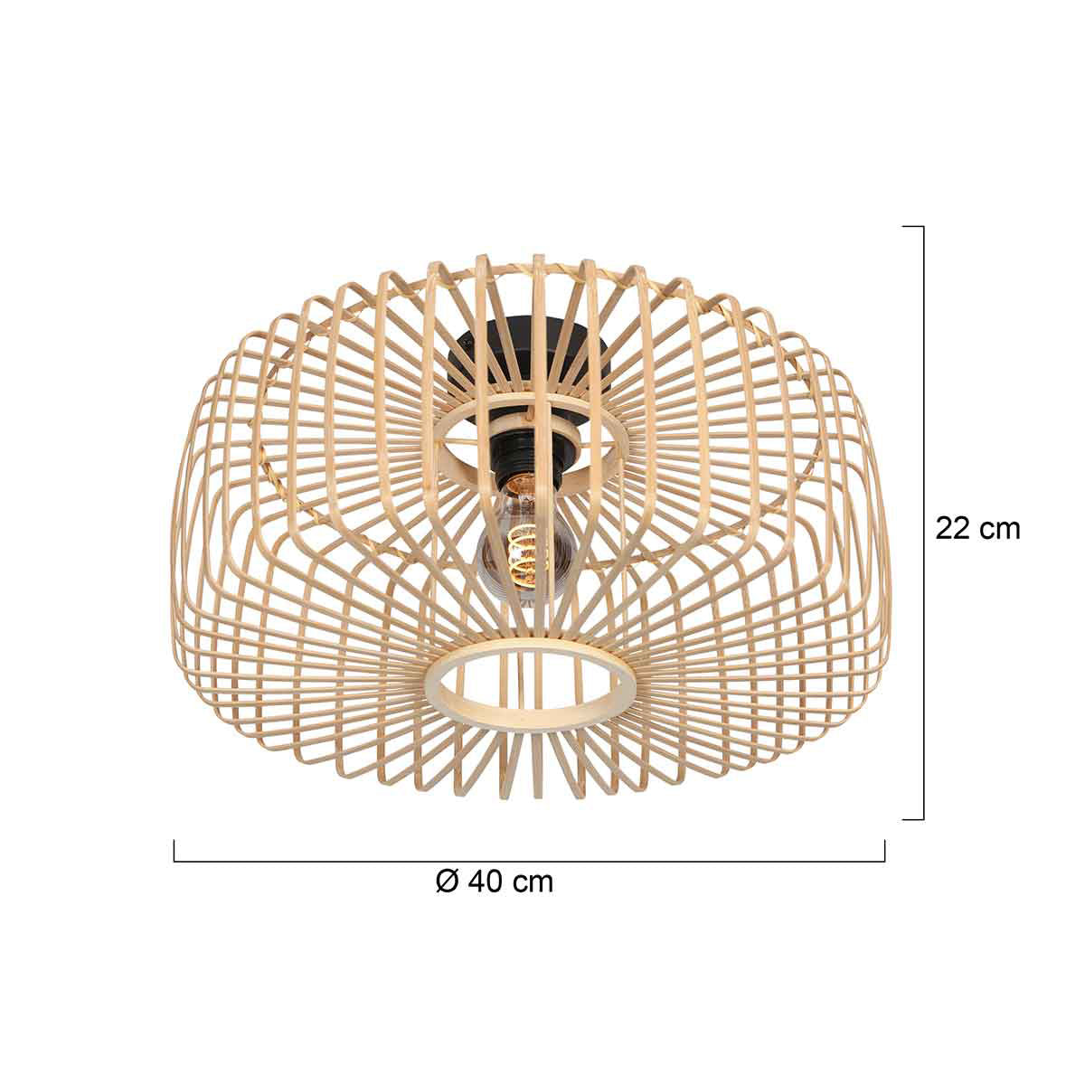 Plafonnier ajouré en bambou naturel avec base noire – Ø40 cm