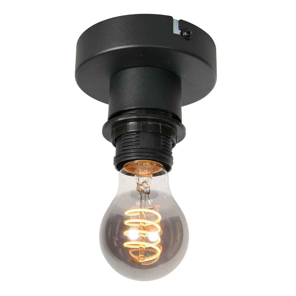 Plafonnier ajouré en bambou naturel avec base noire – Ø40 cm
