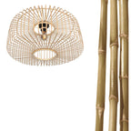 Plafonnier ajouré en bambou naturel avec base noire – Ø40 cm