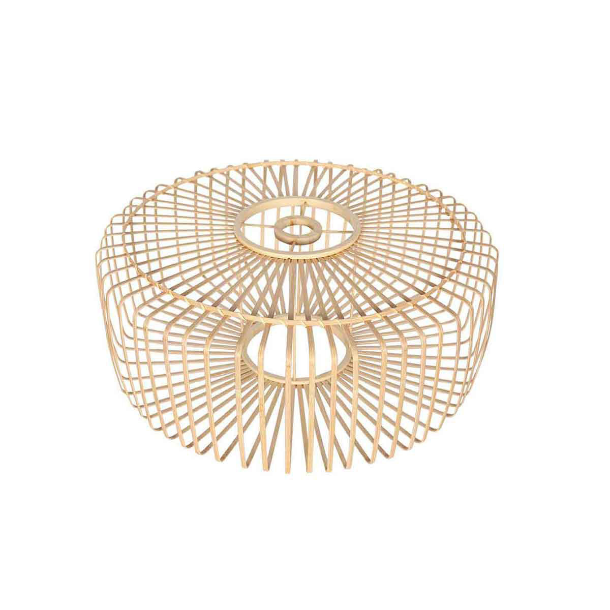Plafonnier ajouré en bambou naturel avec base noire – Ø40 cm