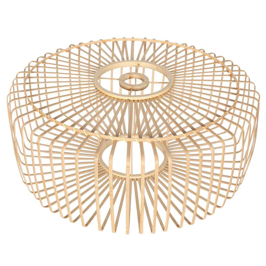Lampadaire arc métal noir abat-jour bambou naturel ajouré – H240 cm