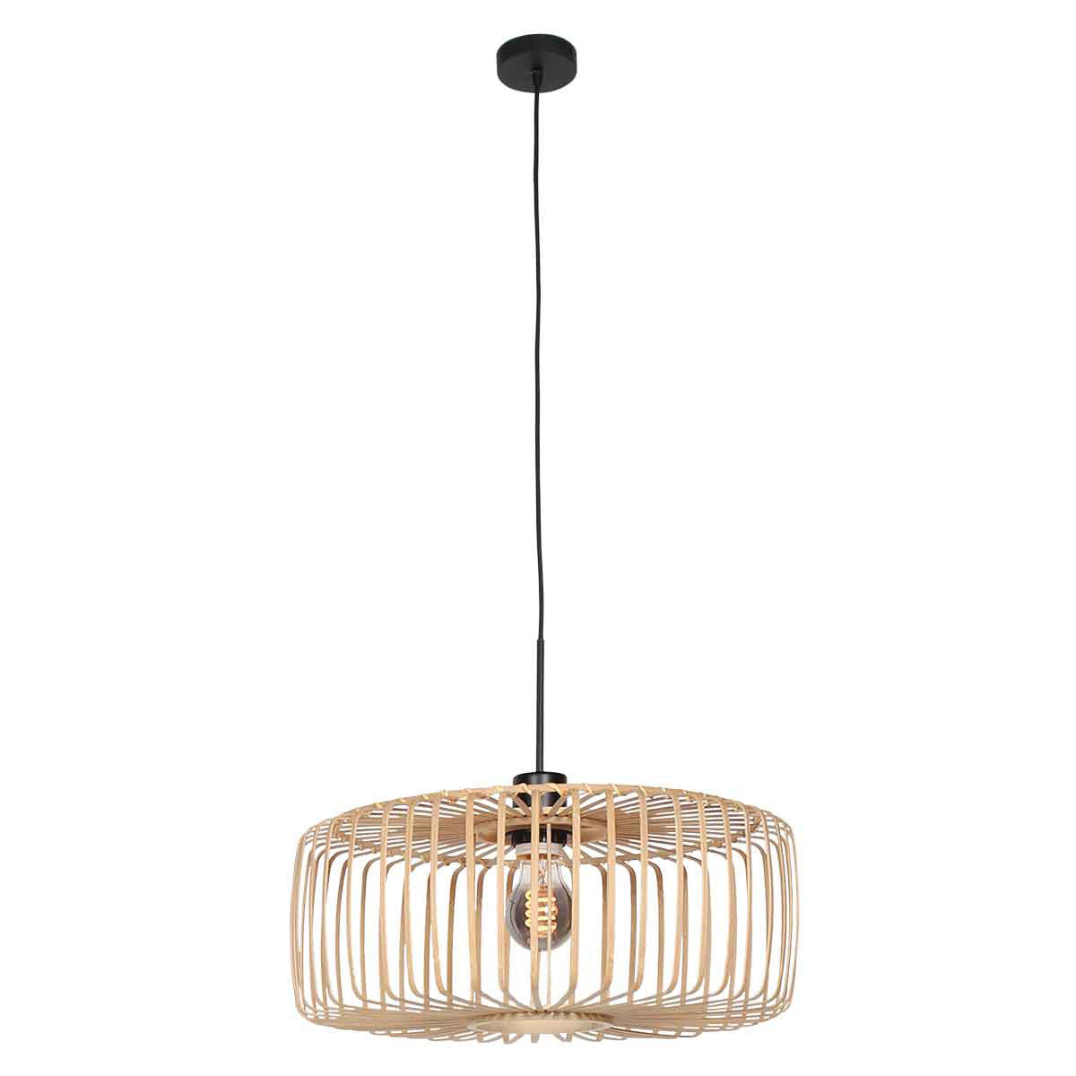 Suspension en rotin naturel ajouré et métal noir – Ø40 cm