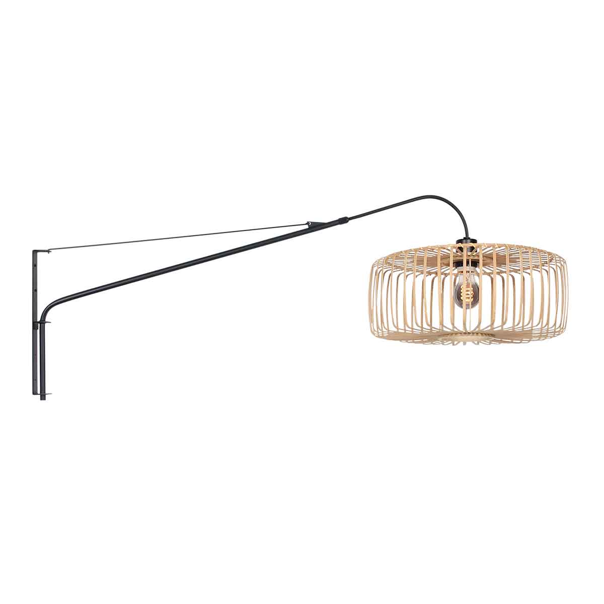 Applique murale rotin ajouré naturel et métal noir – Ø50 cm