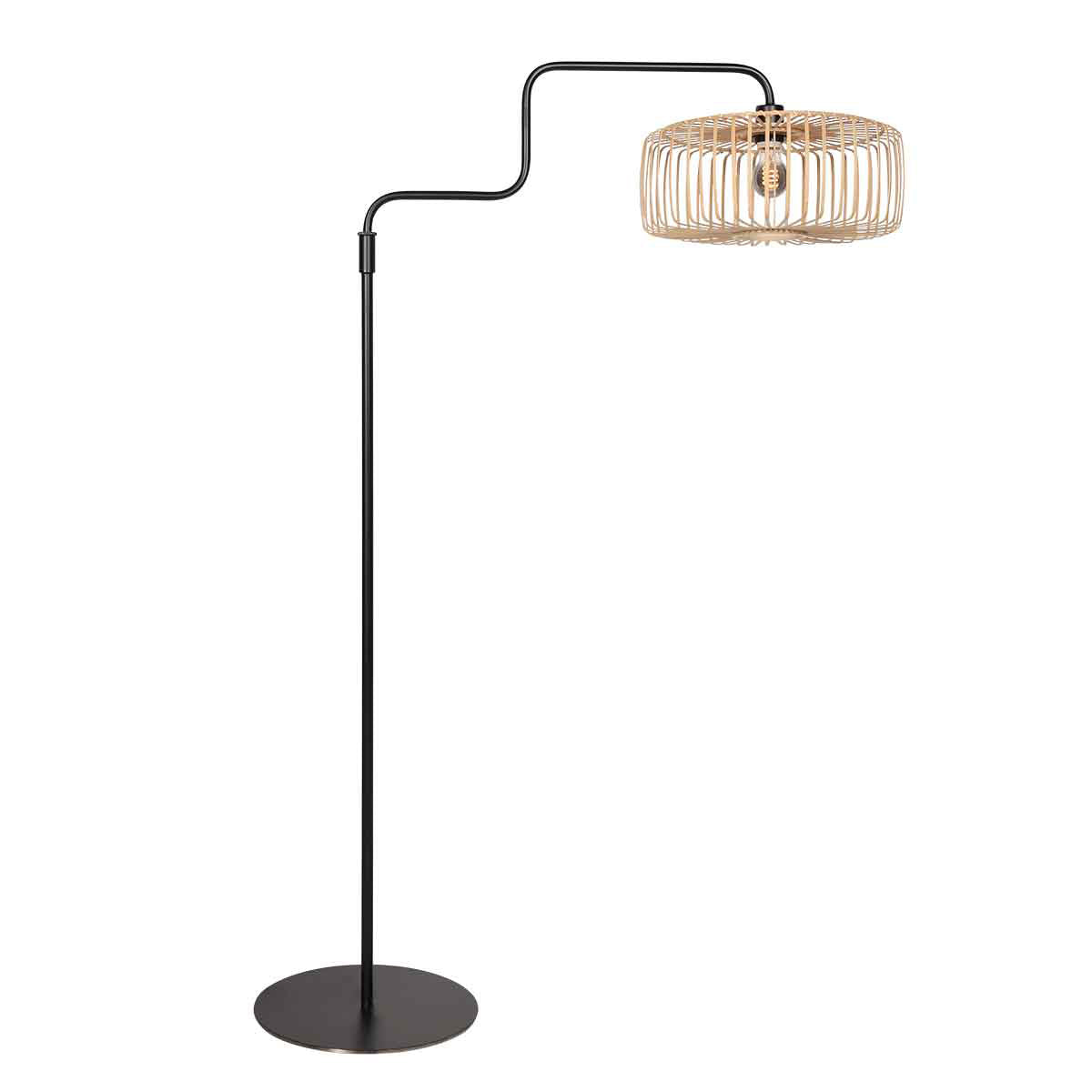 Lampadaire en métal noir abat-jour rotin naturel orientable – H165 cm