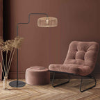 Lampadaire en métal noir abat-jour rotin naturel orientable – H165 cm