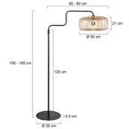 Lampadaire en métal noir abat-jour rotin naturel orientable – H165 cm
