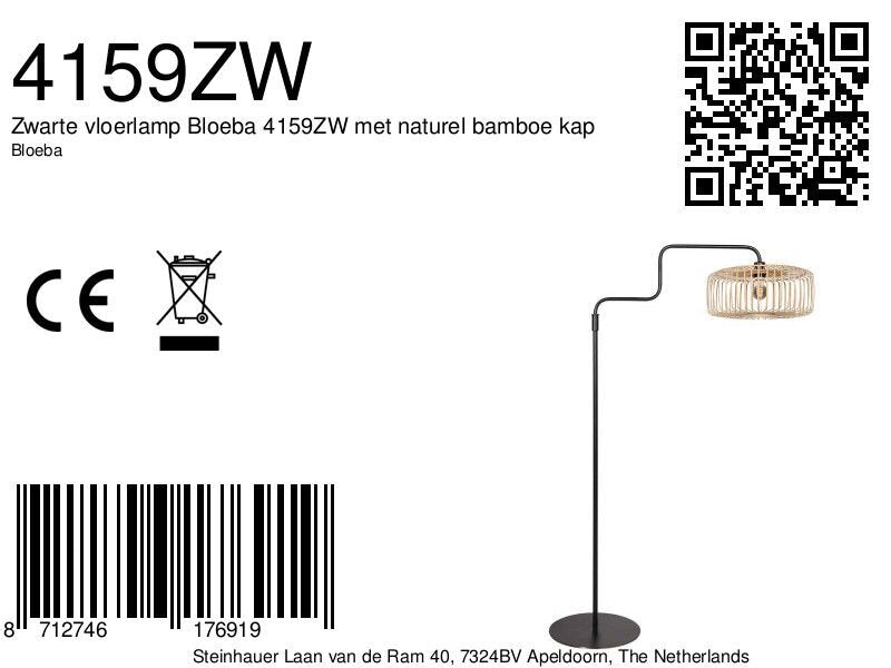 Lampadaire en métal noir abat-jour rotin naturel orientable – H165 cm