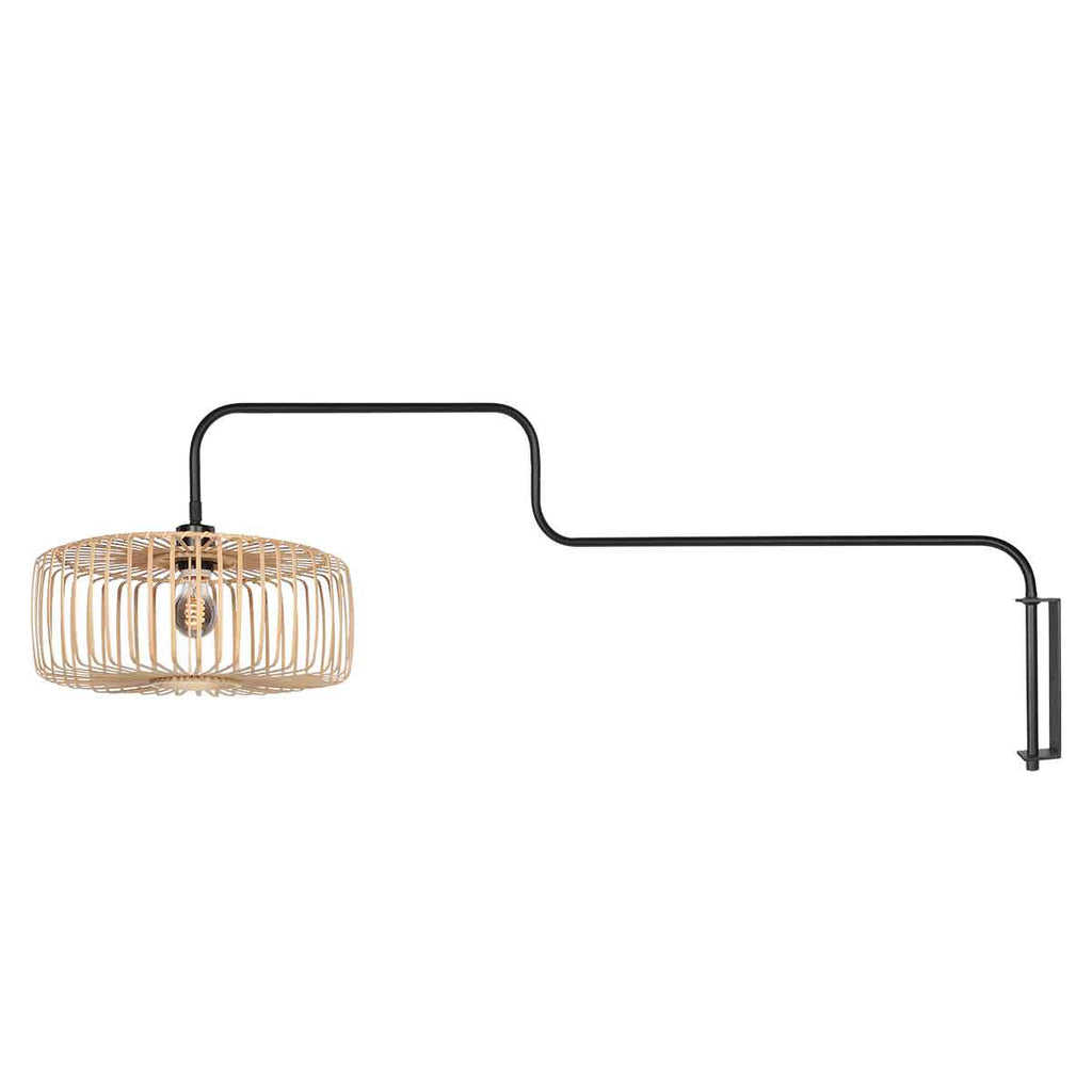 Applique murale bambou et métal noir avec bras pivotant – Ø30 cm