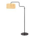 Lampadaire noir avec abat-jour tressé naturel et bras orientable – H165 cm