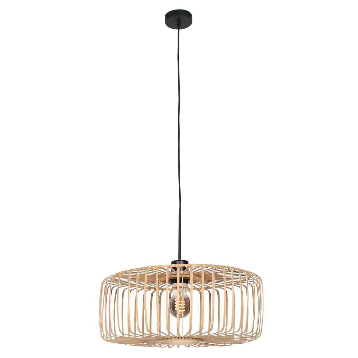 Suspension en bambou ajouré et métal noir pour salon – Ø60 cm
