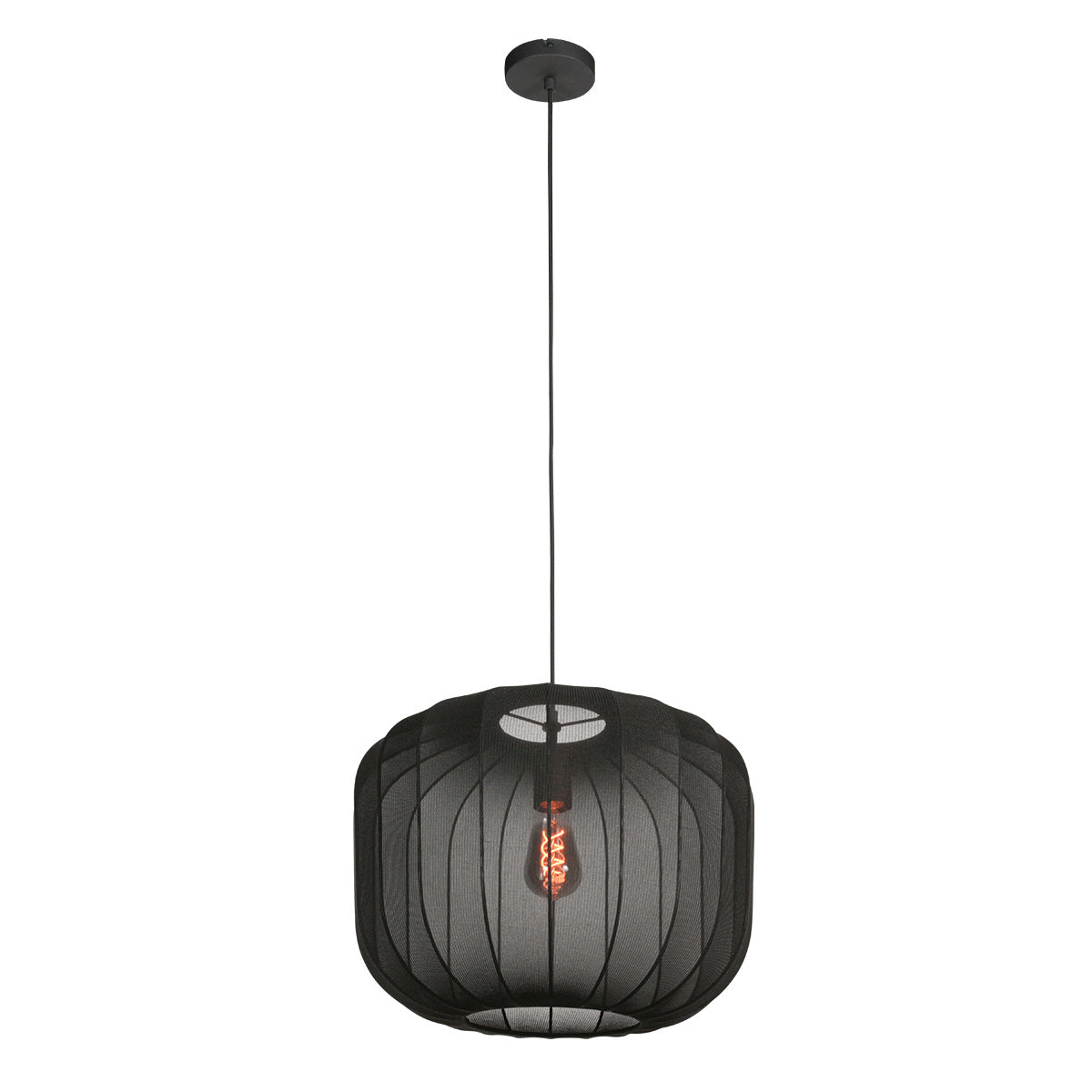 Suspension en lin noir rond avec fibres apparentes – Ø45 cm