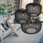 Suspension en lin noir rond avec fibres apparentes – Ø45 cm