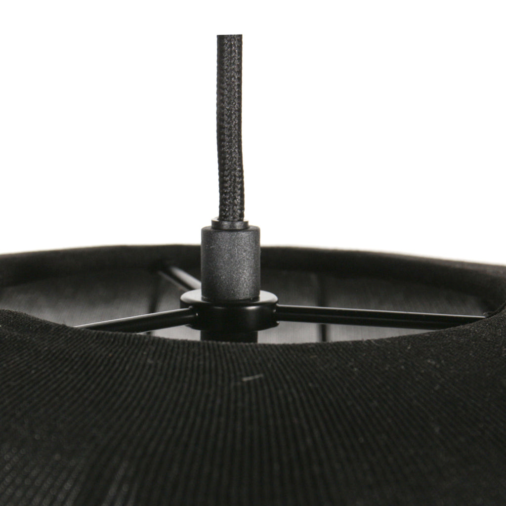 Suspension en lin noir rond avec fibres apparentes – Ø45 cm