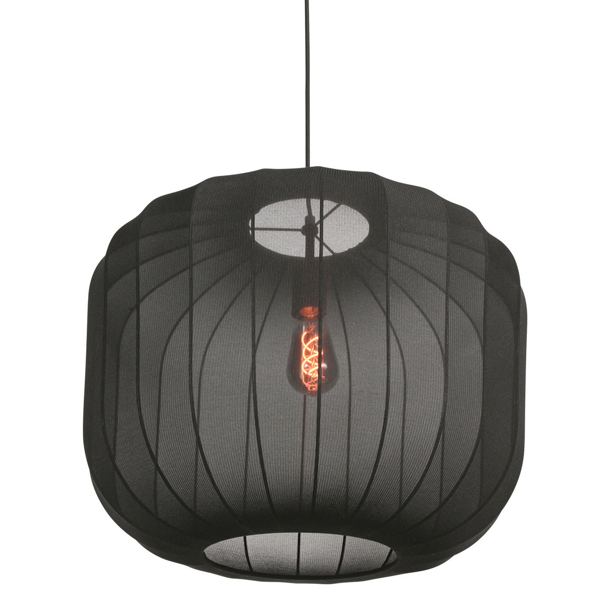 Suspension en lin noir avec ampoule visible – Ø55 cm