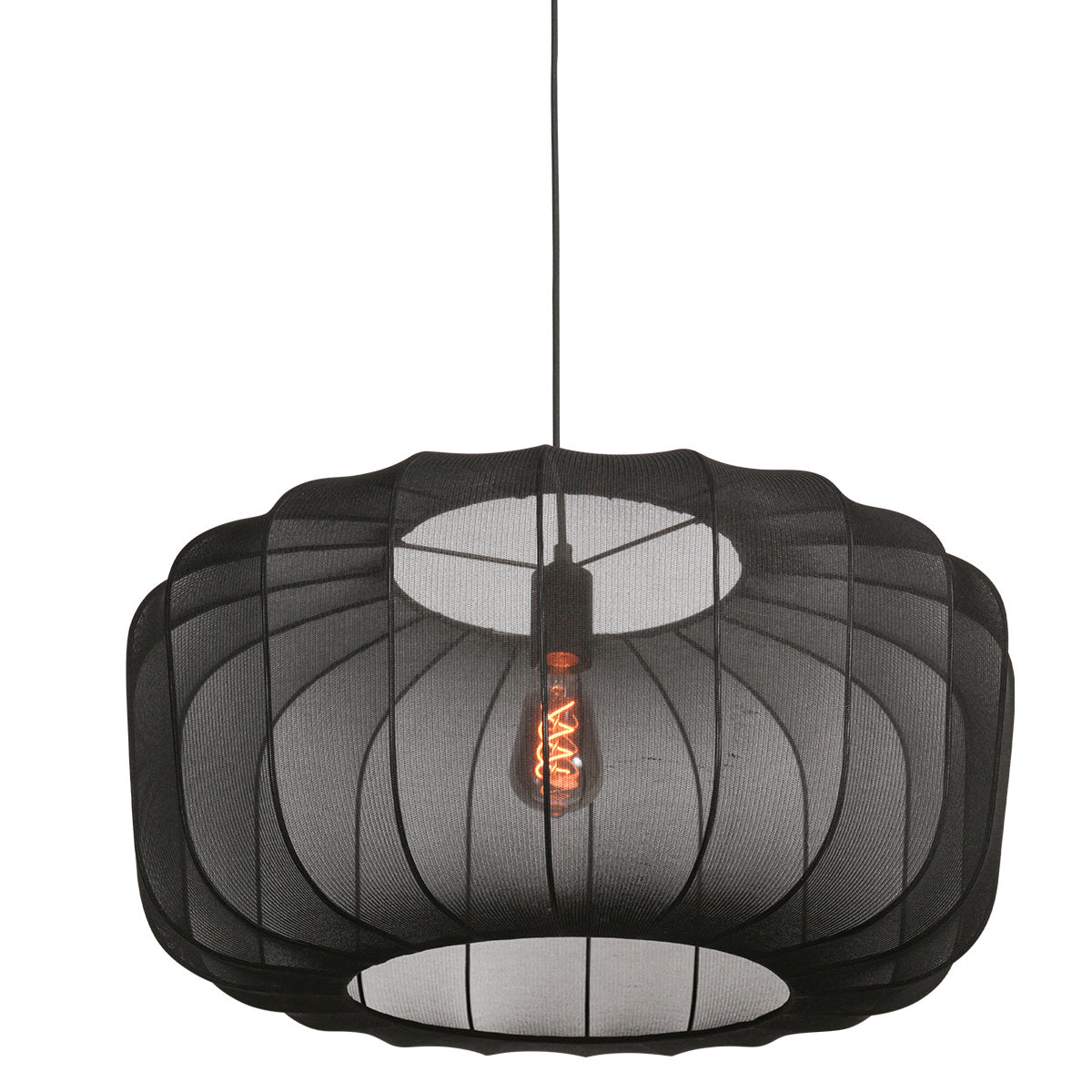 Suspension ovale en maille noire ampoule vintage visible – Ø60 cm