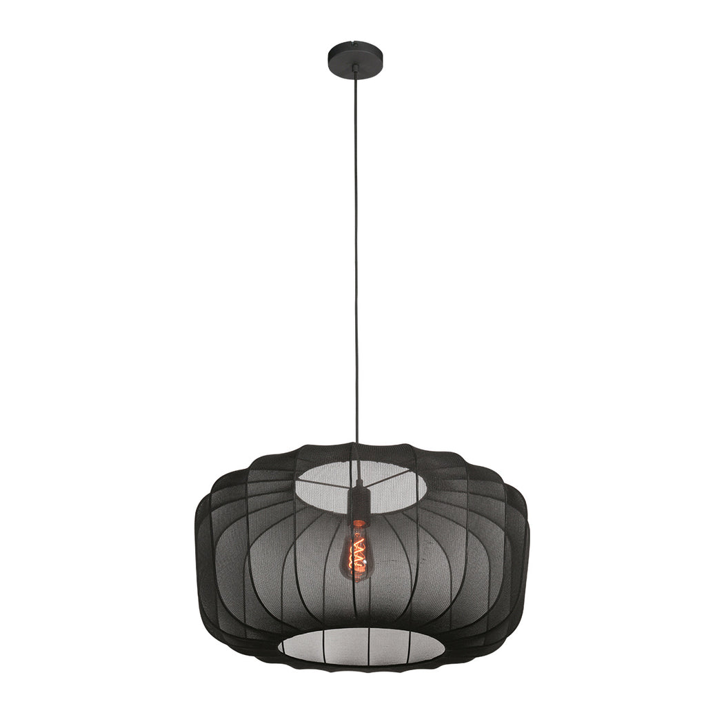 Suspension ovale en maille noire ampoule vintage visible – Ø60 cm
