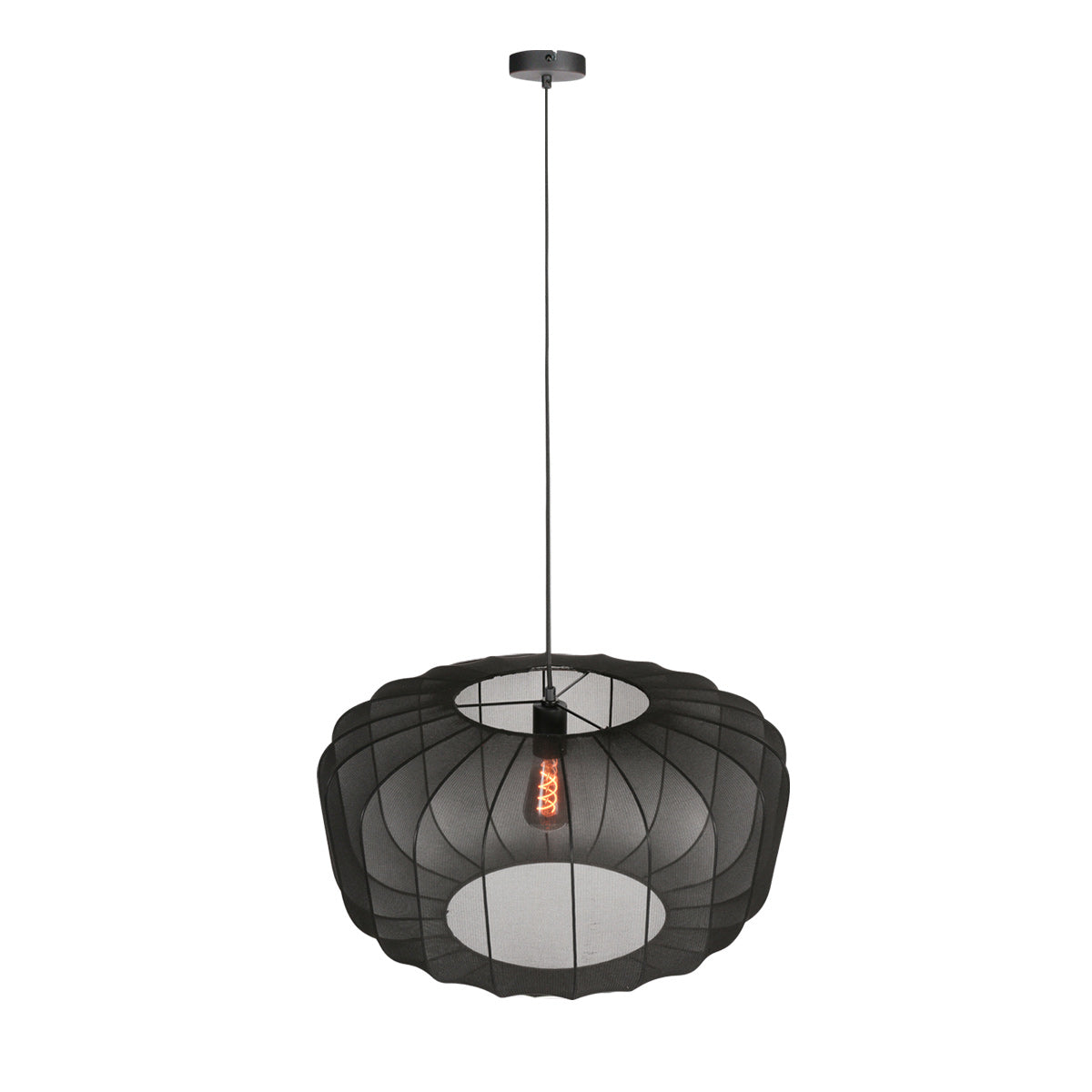 Suspension ovale en maille noire ampoule vintage visible – Ø60 cm