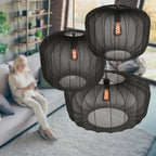 Suspension ovale en maille noire ampoule vintage visible – Ø60 cm