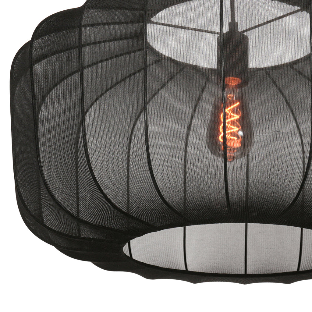Suspension ovale en maille noire ampoule vintage visible – Ø60 cm