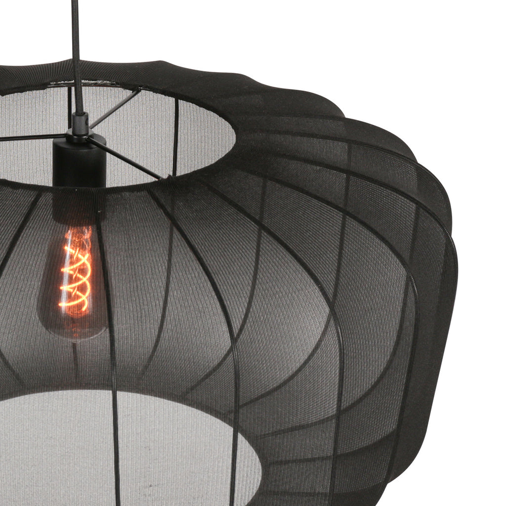 Suspension ovale en maille noire ampoule vintage visible – Ø60 cm