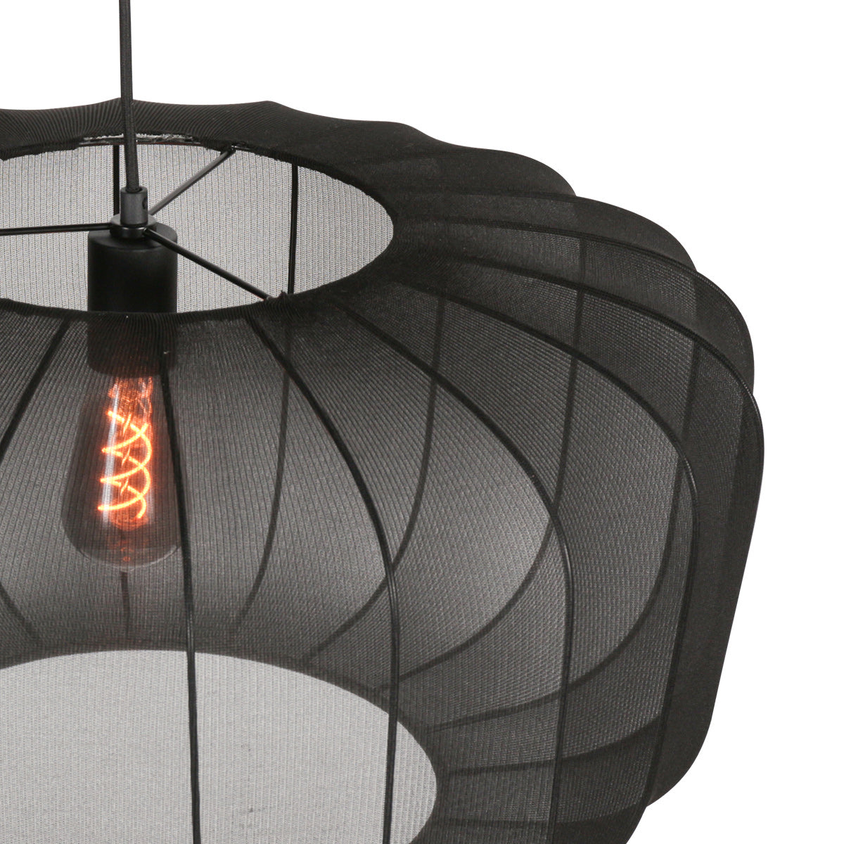 Suspension ovale en maille noire ampoule vintage visible – Ø60 cm