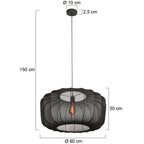 Suspension ovale en maille noire ampoule vintage visible – Ø60 cm
